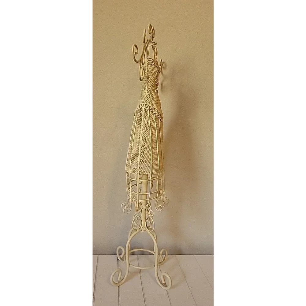 VTG White Metal Dress Shaped Jewelry Organizer Girls Women Hanger Rack 17” Tall